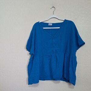 Oh My Gauze! Turquoise V-Neck Peplum Tunic